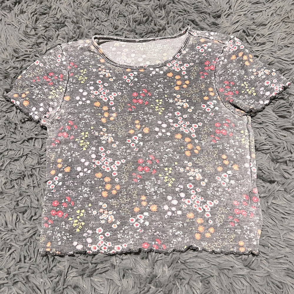 American Eagle Outfitters Gray Floral Crop Top